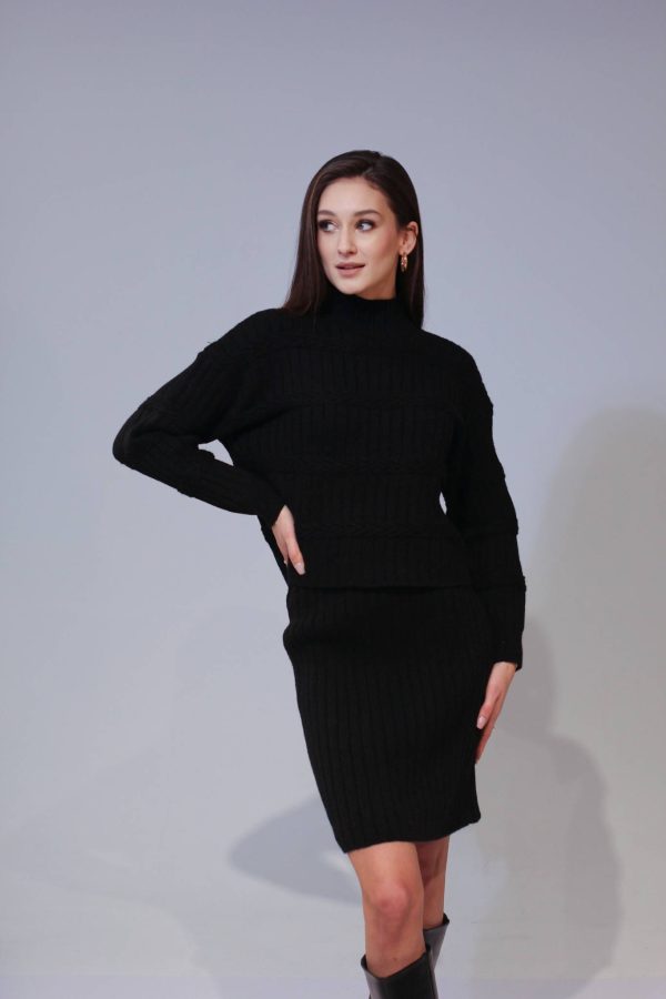 komplet damski czarny spódnica sweter